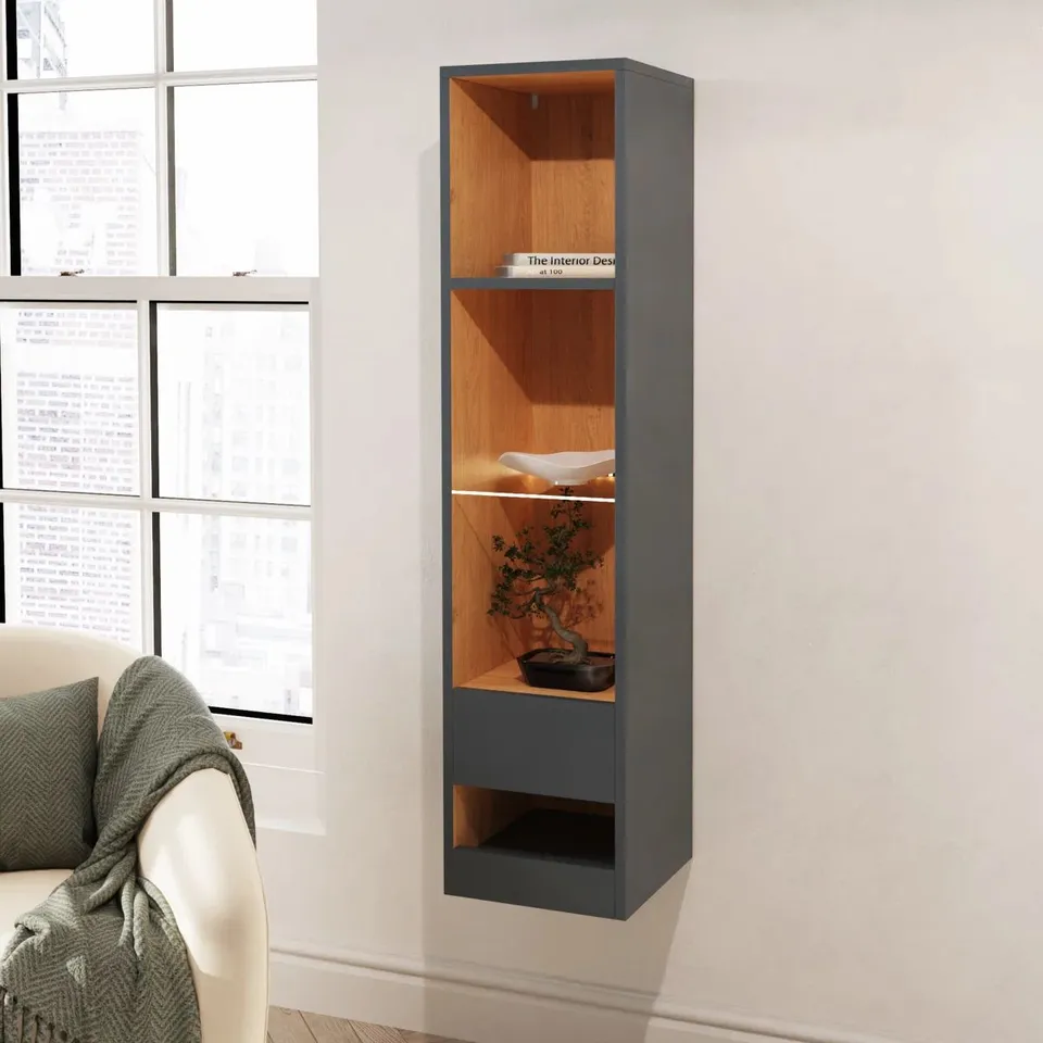 BOXED CHIOKE TALL SHELF UNIT WITH LED - ANTHRACITE/OAK (1 BOX)