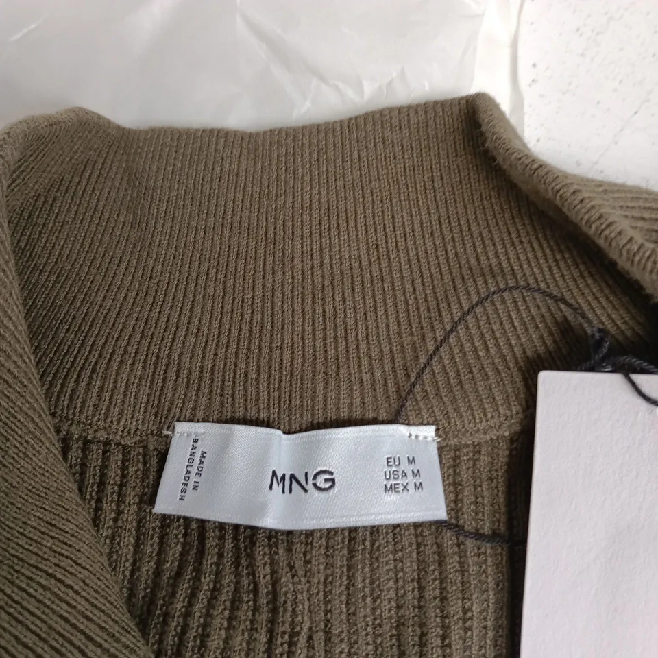 MNG BROWN RIBBED KNIT ZIP-NECK SWEATER