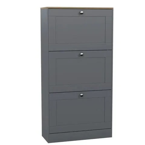 BOXED VIDA DESIGNS 3 DRAWER SHOE CABINET - GREY & OAK