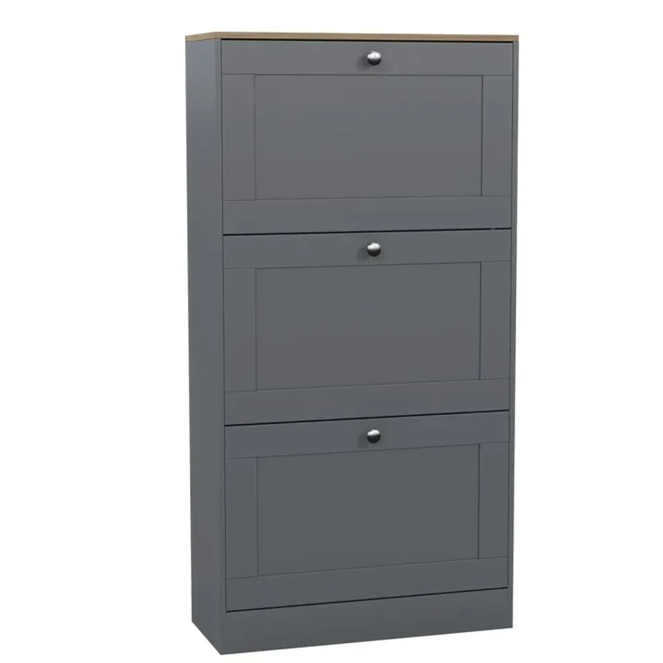 BOXED VIDA DESIGNS 3 DRAWER SHOE CABINET - GREY & OAK