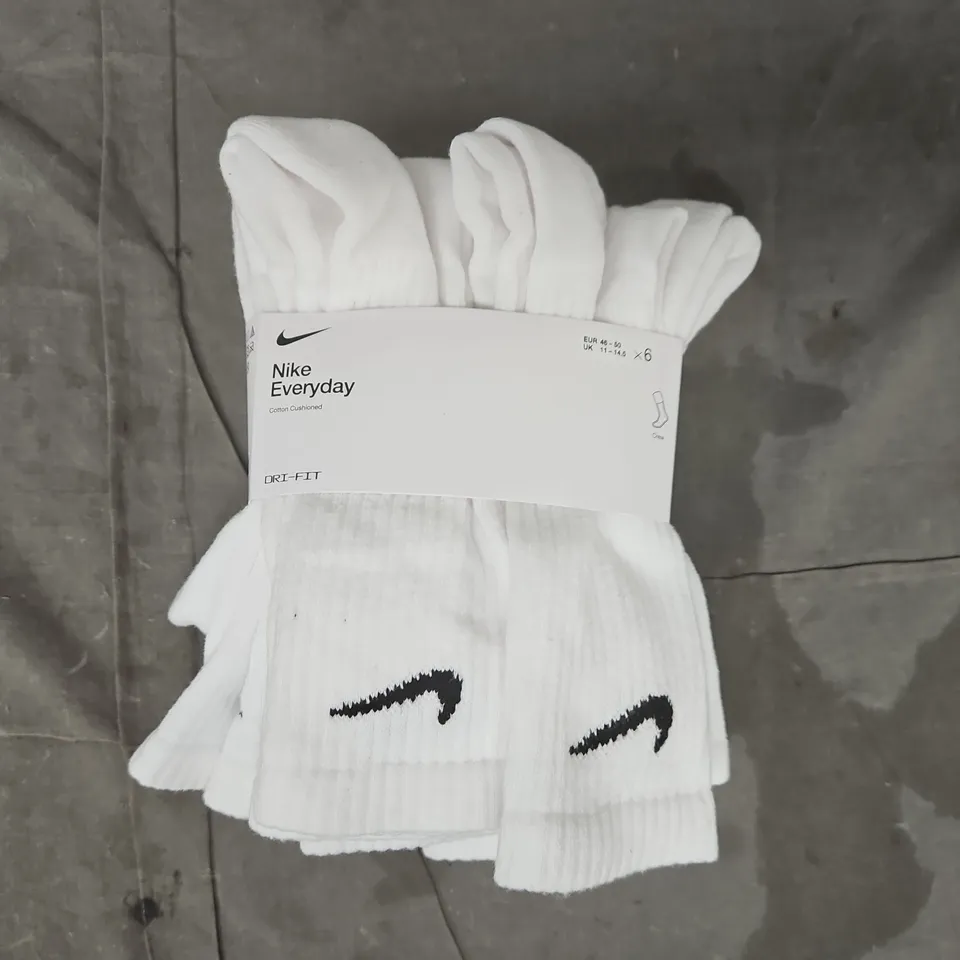 NIKE EVERYDAY COTTON CUSHIONED CREW SOCKS (6-PACK) IN WHITE SIZE 11-14.5