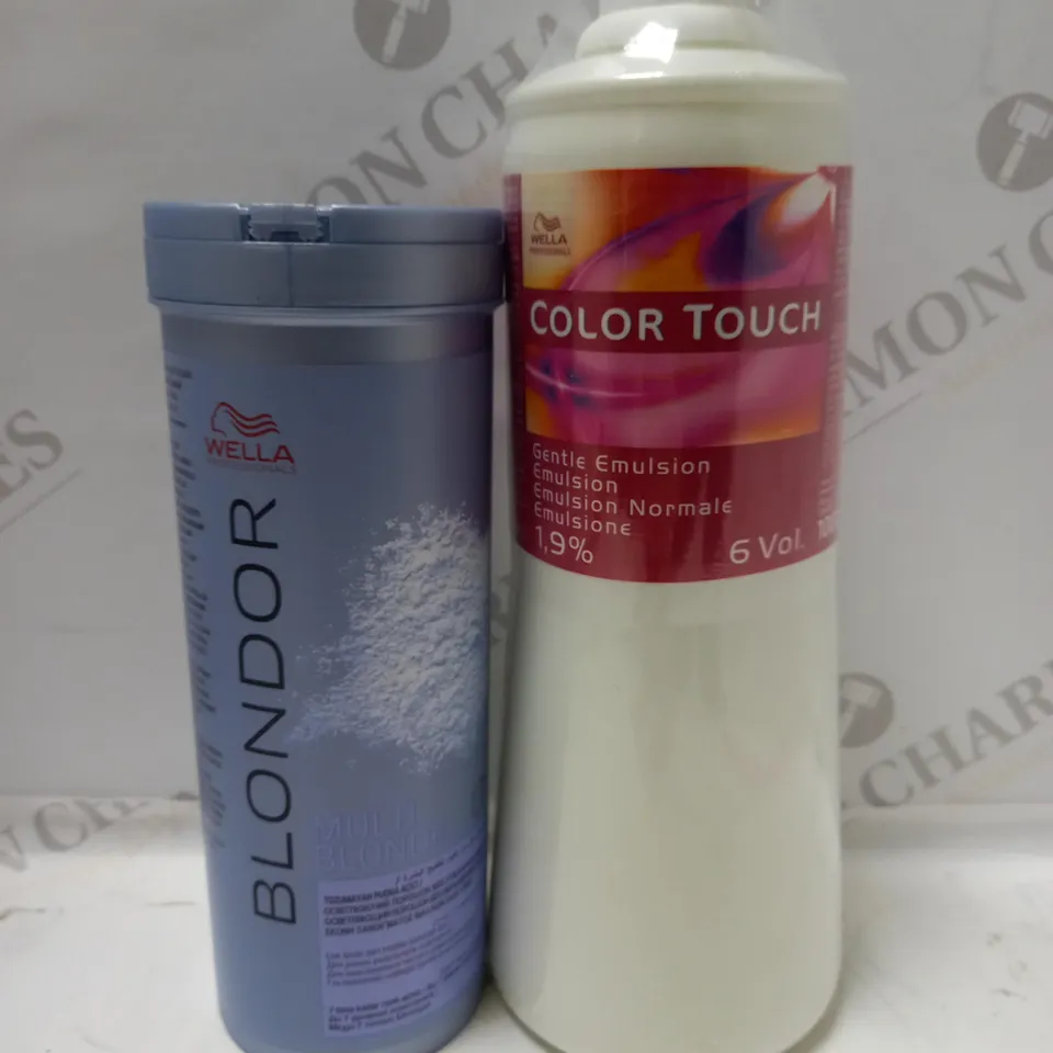 LOT OF 2 WELLA HAIR PRODUCTS TO INCLUDE COLOR TOUCH 1.9% GENTLE EMULSION 1000ML & BLONDER POWDER 400G