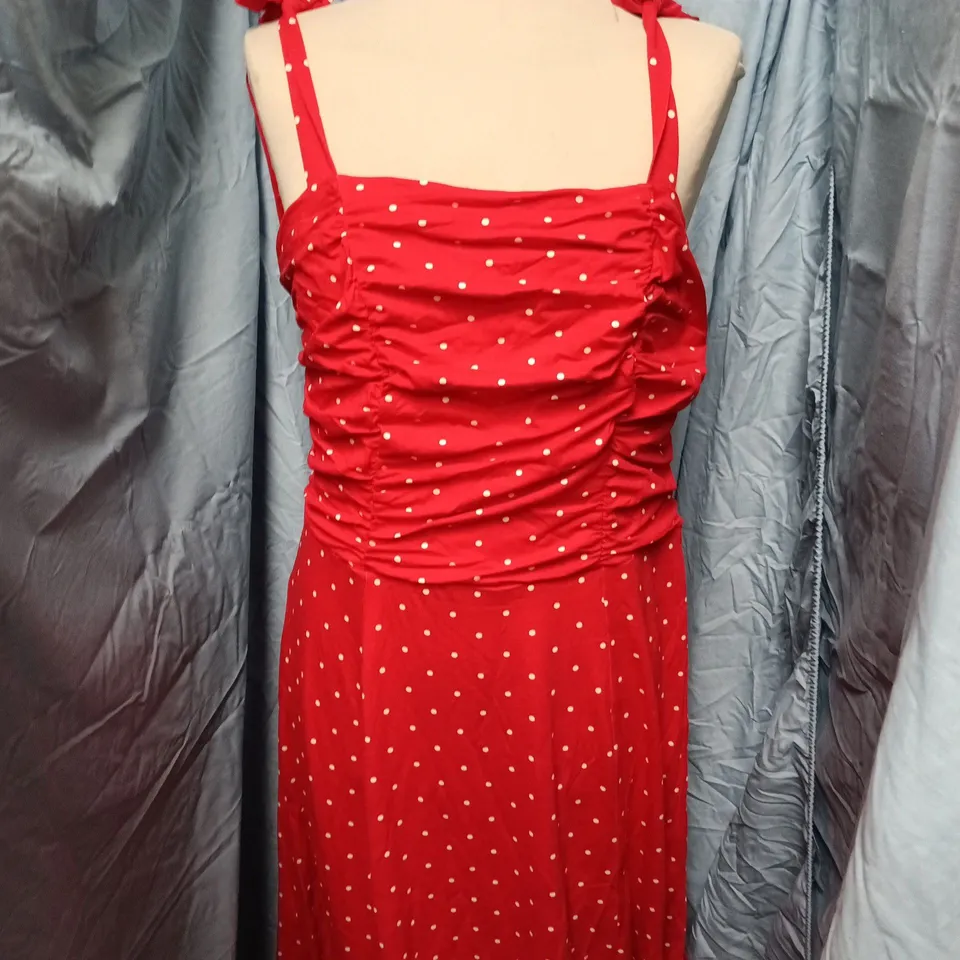 NOBODY'S CHILD HATTIE MIDI DRESS – RED WITH WHITE POLKA DOTS, UK16 (EU44, US12)
