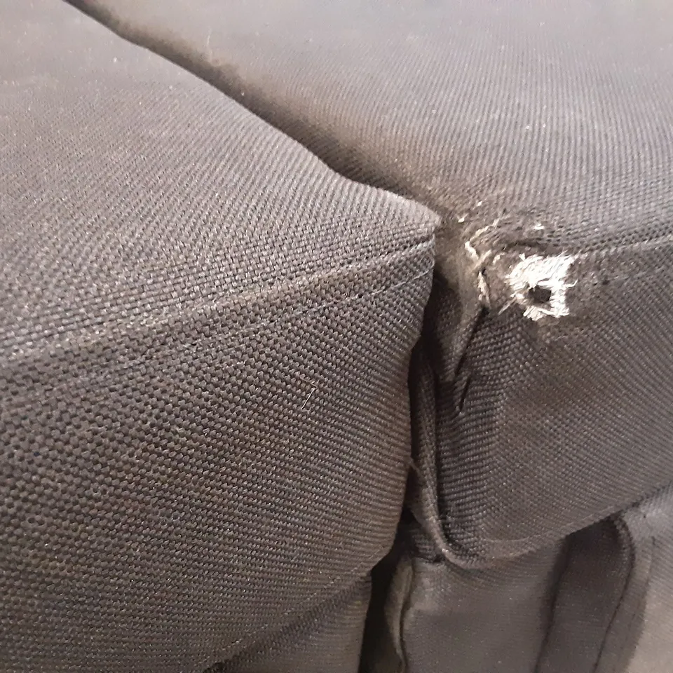 BLACK 2 SEATER CLICK CLACK SOFA BED NO LEGS  - HAS SOME STAINS AND RIPS 