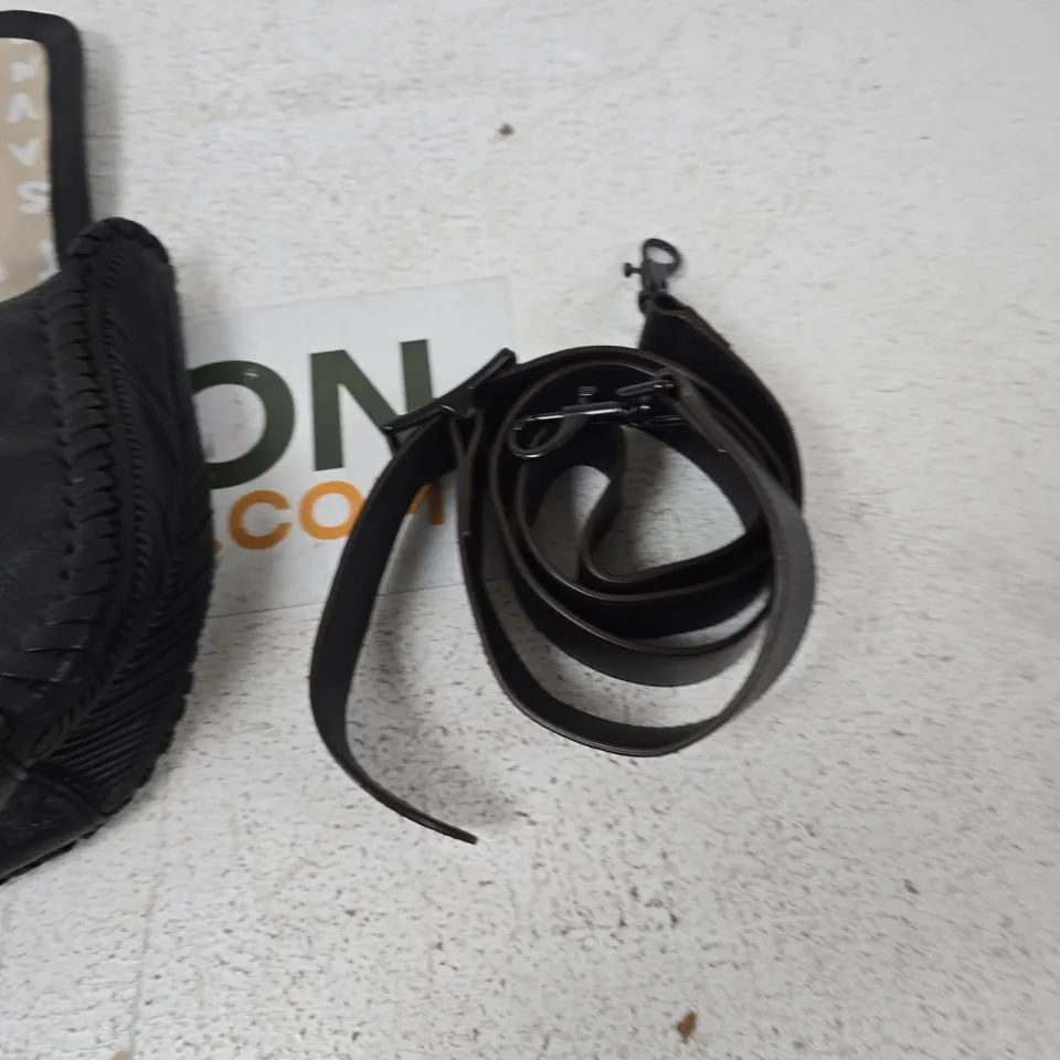 AIMEE KESTENBERG BLACK LEATHER CROSSBODY BAG WITH WOVEN EDGE TRIM