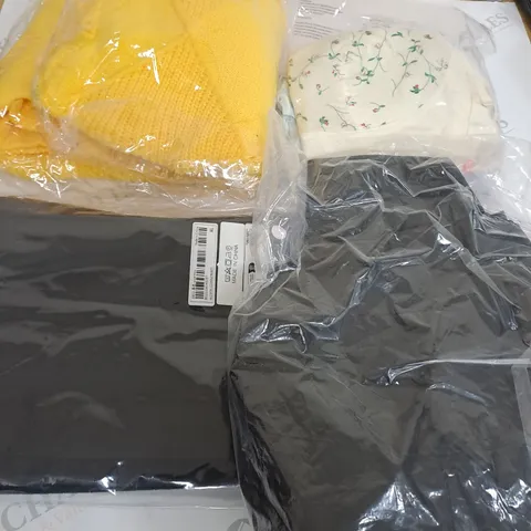 BOX OF ASSORTED CLOTHING ITEMS TOO INCLUDE JUMPERS, SHIRTS AND TROUSERS IN VARIOUS SIZES AND COLOURS   