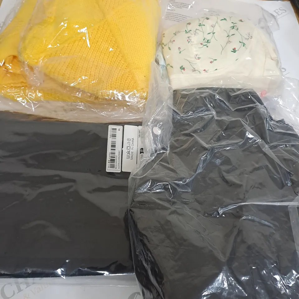 BOX OF ASSORTED CLOTHING ITEMS TOO INCLUDE JUMPERS, SHIRTS AND TROUSERS IN VARIOUS SIZES AND COLOURS   