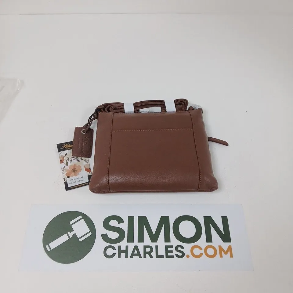 ASHWOOD DOUBLE ZIP LEATHER CROSS-BODY BAG - DARK BROWN