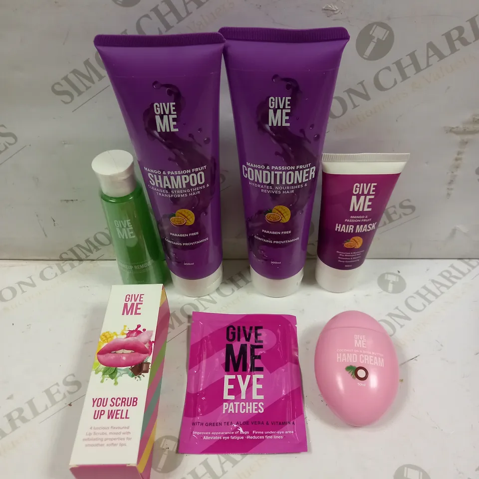 BOX OF 7 GIVE ME SKIN & HAIR BEAUTY PRODUCTS TO INCLUDE SHAMPOO, HAIR MASK, HAND CREAM ETC 