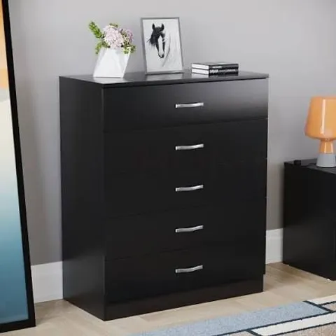 BOXED RIANO 5 DRAWER CHEST - BLACK (1 BOX)