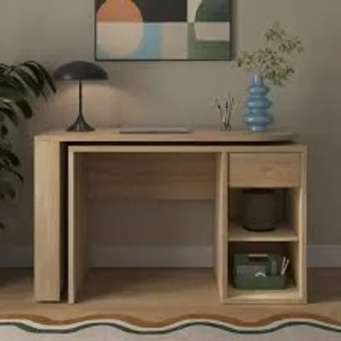 BOXED MALIK DOUBLE SWIVEL STORAGE DESK - OAK (1 BOX)