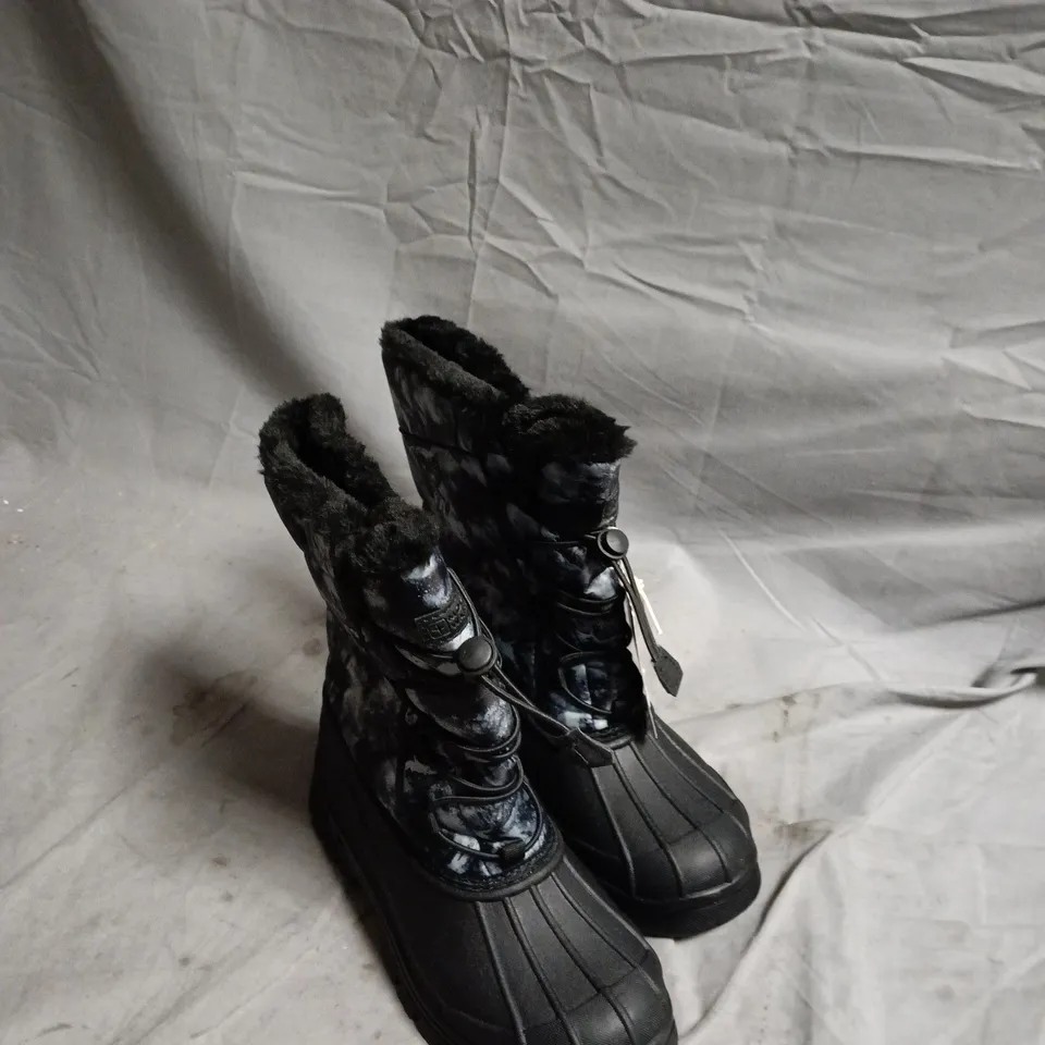 BOX OF APPROXIMATELY 13 PAIRS OF SHOES TO INCLUDE PLATFORM LOAFERS AND SNOW BOOTS