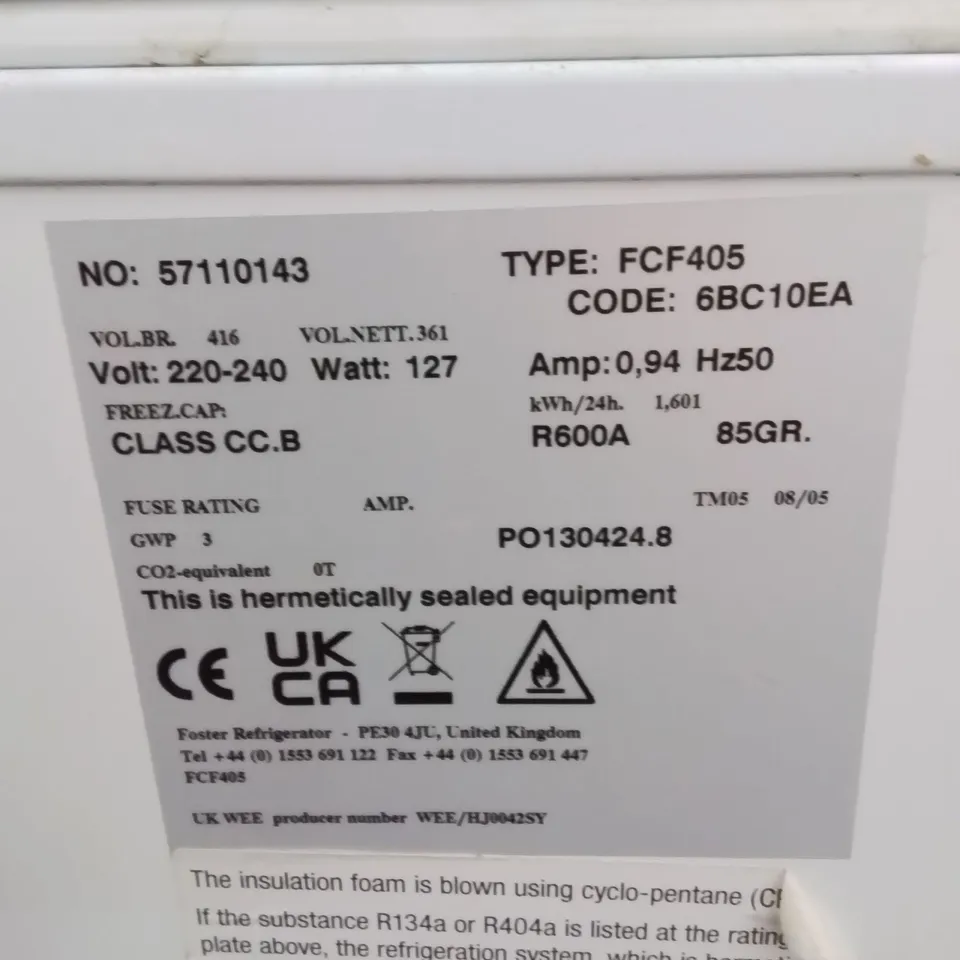LARGE COMMERCIAL FOSTER CHEST FREEZER FCF405