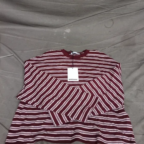 BERSHKA STRIPED MAROON & WHITE LONG-SLEEVE TOP – WOMEN'S – SIZE M