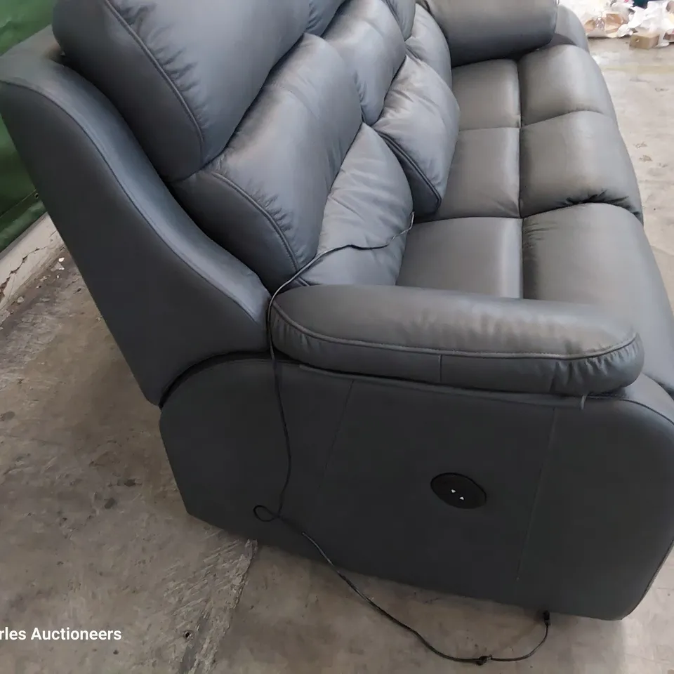 QUALITY BRITISH DESIGNER G PLAN GREENWICH POWER RECLINING THREE SEATER SOFA CAMBRIDGE PETROL BLUE LEATHER 