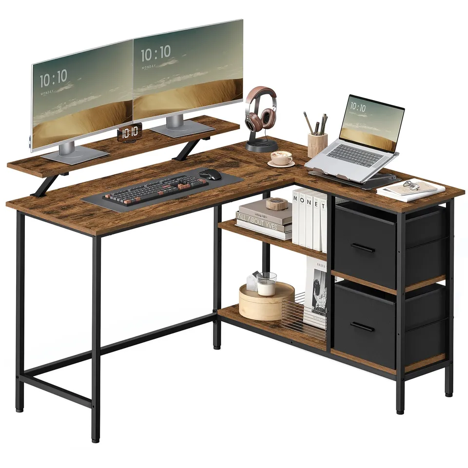 BOXED L-SHAPED METAL BASE COMPUTER DESK (1 BOX)
