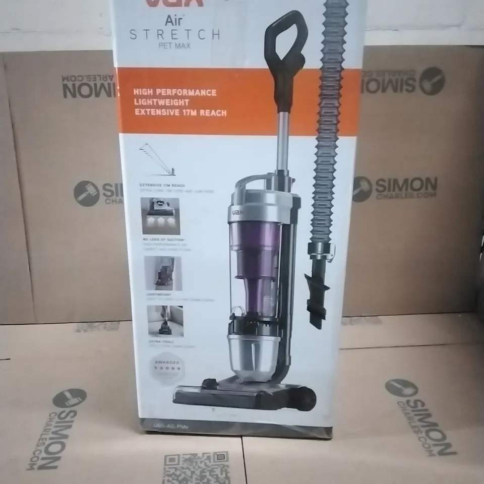 BOXED VAX AIR STRETCH PET MAX U85-AS-PME UPRIGHT BAGLESS VACUUM CLEANER - SILVER & PURPLE