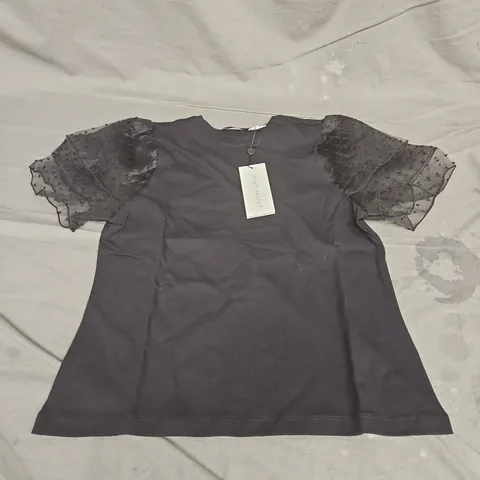 MINT VELVET TULLE SLEEVE TSHIRT IN BLACK SIZE S