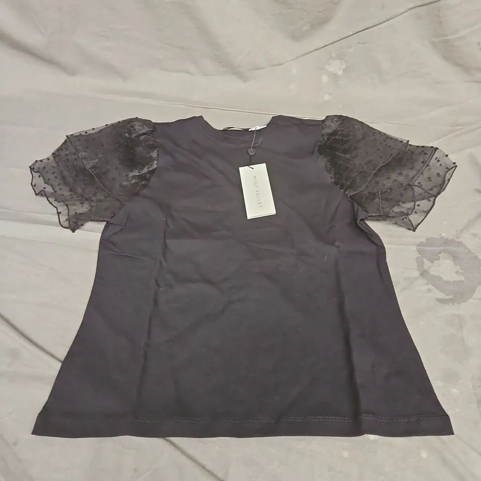 MINT VELVET TULLE SLEEVE TSHIRT IN BLACK SIZE S