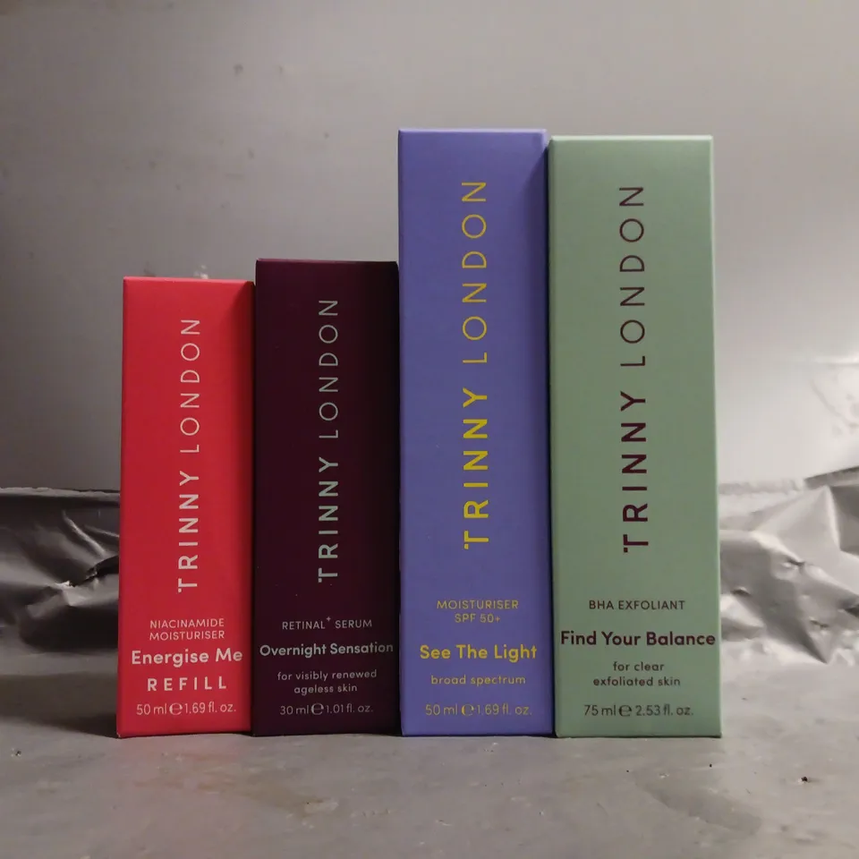 SET OF 4 TRINNY LONDON ITEMS TO INCLUDE - MOISTURISER SPF 50+ , RETINAL SERUM , BHA EXFOLIANT ETC