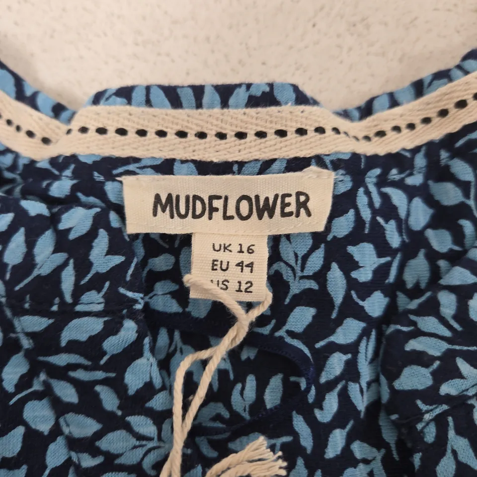 MUDFLOWER WOMEN’S BLUE FLORAL BUTTON-FRONT SHIRT – UK 16 (EU 44, US 12)