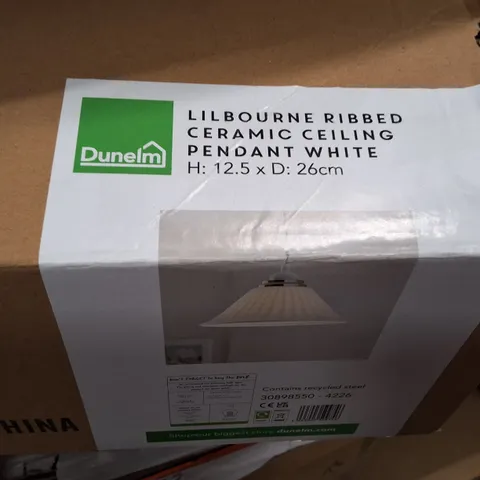 BOXED DUNELM LILBOURNE RIBBED CERAMIC CEILING PENDANT β WHITE