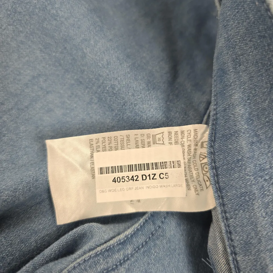 D&C DENIM & COMPANY WIDE-LEG CROP JEANS – INDIGO WASH, SIZE LARGE 