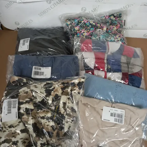 BOX OF APPROXIMATELY 20 ASSORTED HOUSEHOLD ITEMS TO INCLUDE SHIRT, SKIRT, DRESS ETC