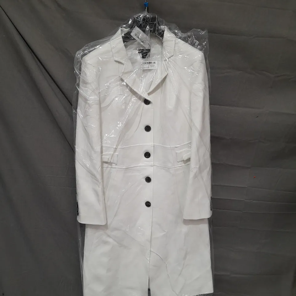 KAREN MILEN THE FOUNDER PETITE WOMEN'S COMPACT STRETCH TAB WAIST TAILORED COAT - IVORY // SIZE: 12 