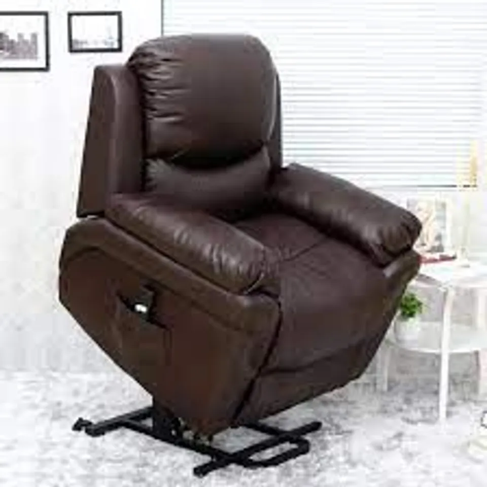 BOXED MADISON BROWN FAUX LEATHER RISE & RECLINE EASY CHAIR (2 BOXES) RRP £539.99