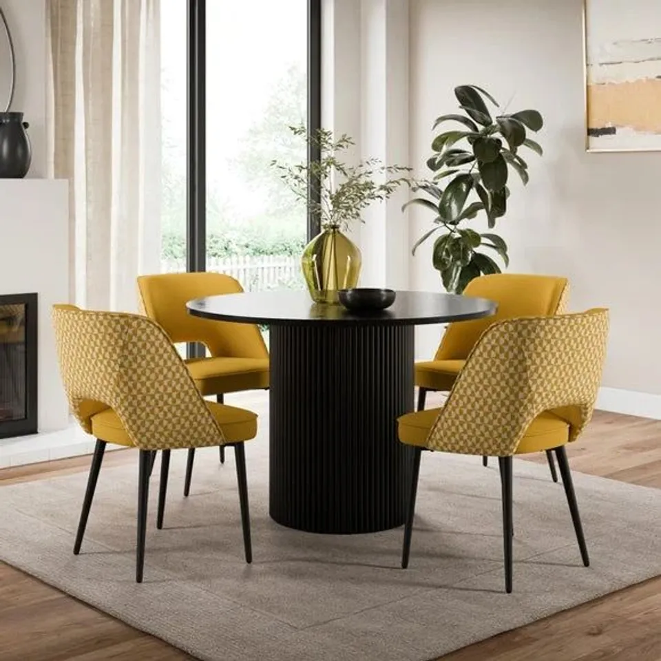 BOXED LILLIA GEOMETRIC FABRIC DINING CHAIR - YELLOW (1 BOX)