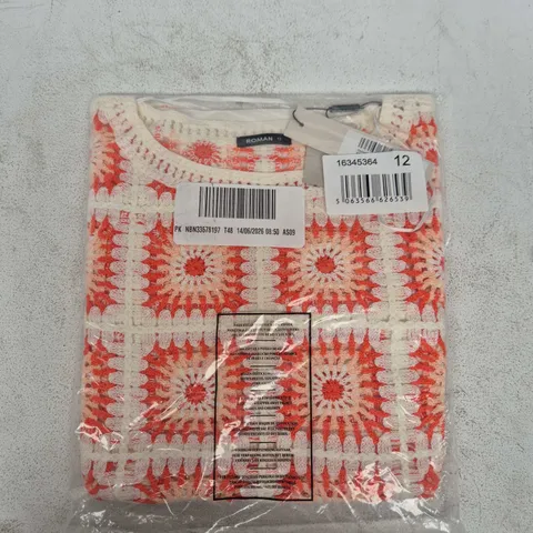 BAGGED ROMAN CROCHET KNIT TEE IN WHITE/RED - SIZE 12