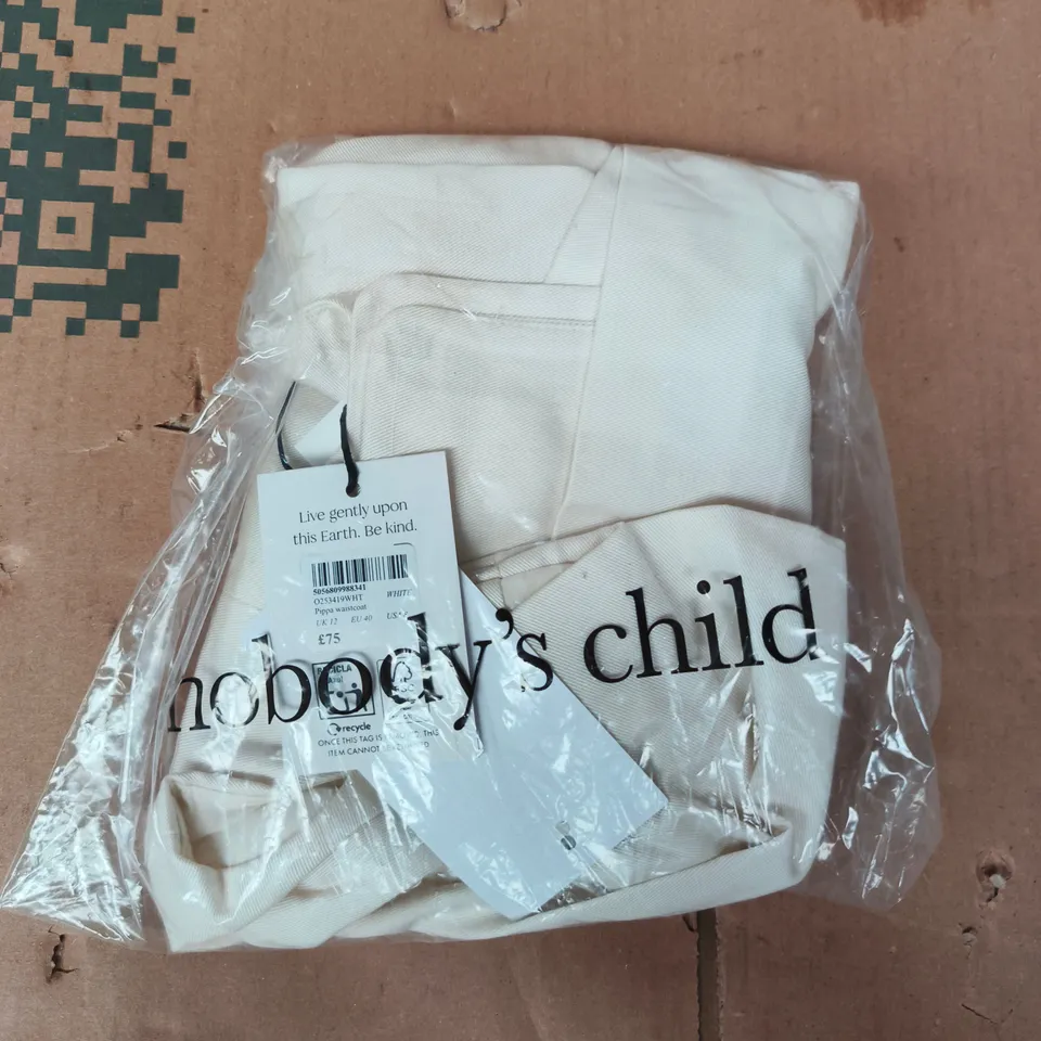 BAGGED NOBODY'S CHILD PIPPA WAISTCOAT IN WHITE SIZE UK 12
