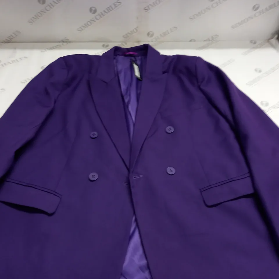 BOOHOOMAN RELAXED FIT DOUBLE BREASTED BLAZER IN PURPLE - 40