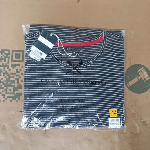 BAGGED CREW CLOTHING COMPANY PERFECT STRIPED CREW SLUB T-SHIRT IN NAVY/WHITE SIZE 14