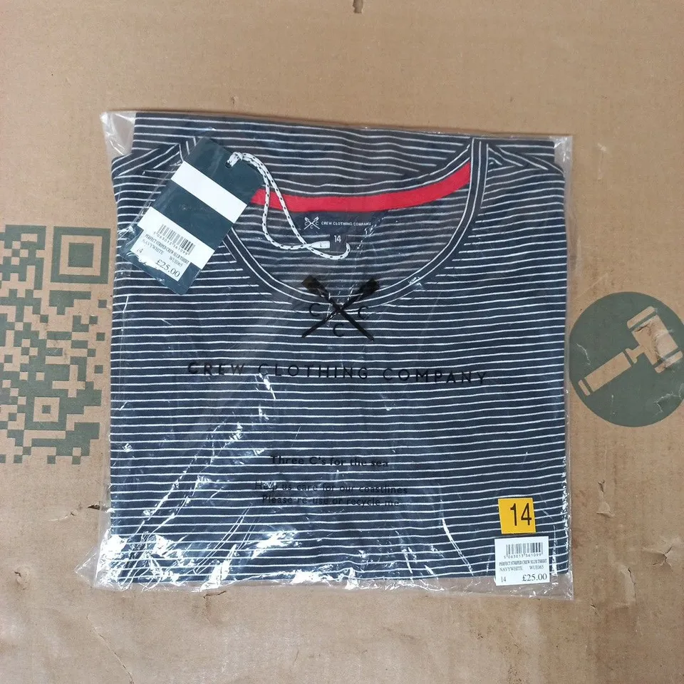 BAGGED CREW CLOTHING COMPANY PERFECT STRIPED CREW SLUB T-SHIRT IN NAVY/WHITE SIZE 14