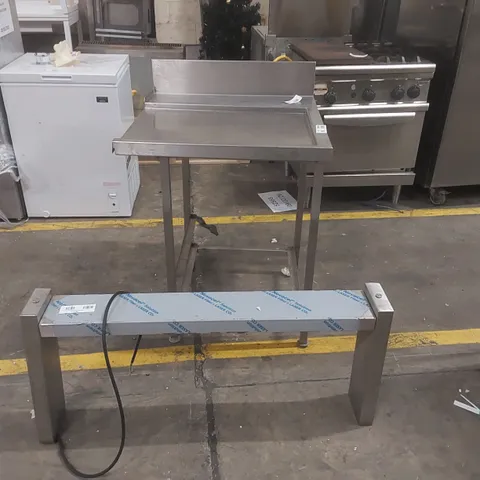 COMMERCIAL STAINLESS STEEL KITCHEN TABLE AND GANTRY