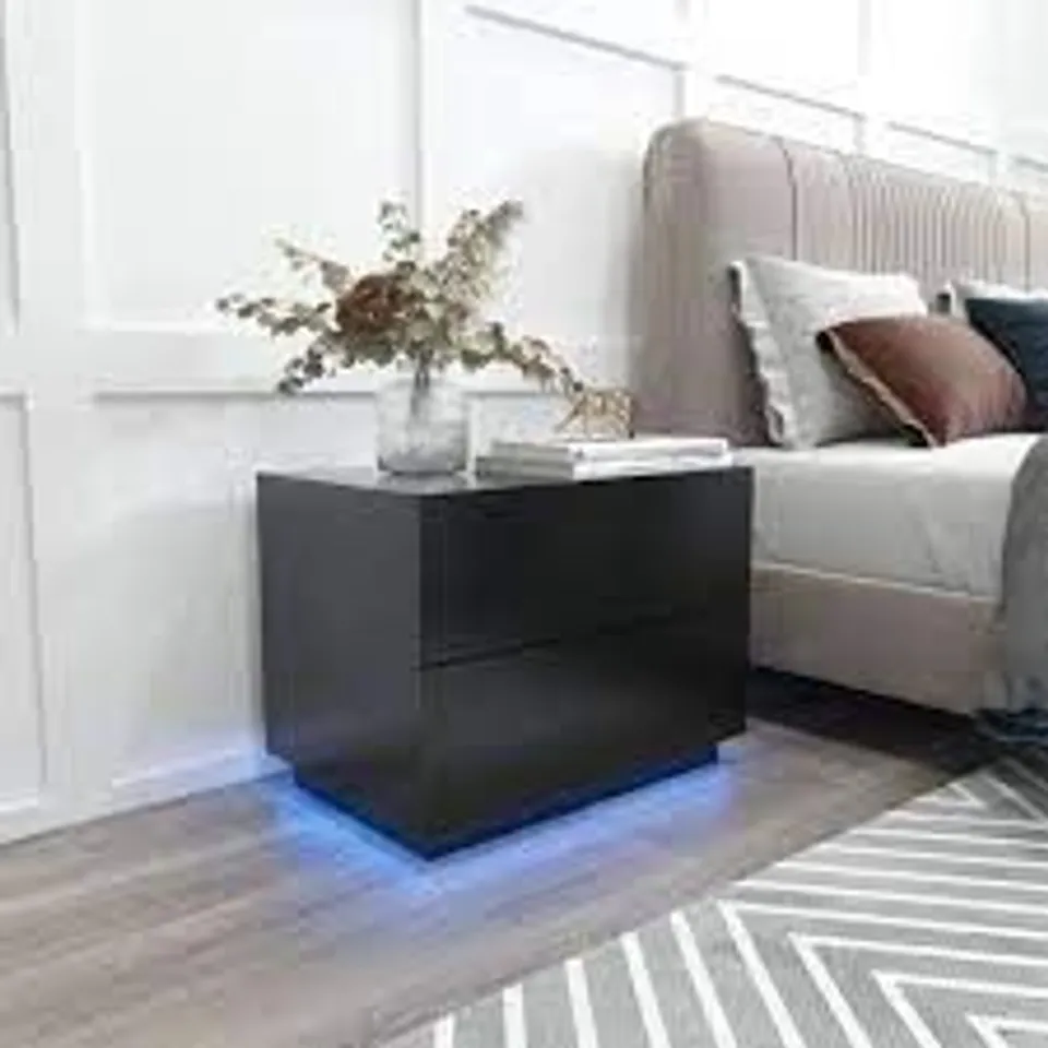 BOXED BLACK BEDSIDE TABLE 