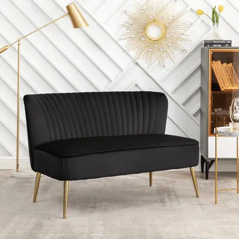 BOXED FAIRMONT PARK DELMON VELVET LOVESEAT WITH GOLD CHROME LEGS - BLACK VELVET (1 BOX)
