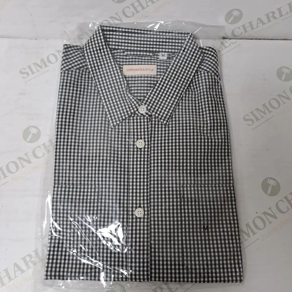 SEALED SET OF 6 BRAND NEW CORPORATIVE STYLE BLACK CHECK WOMENS SHIRT - MEDIUM
