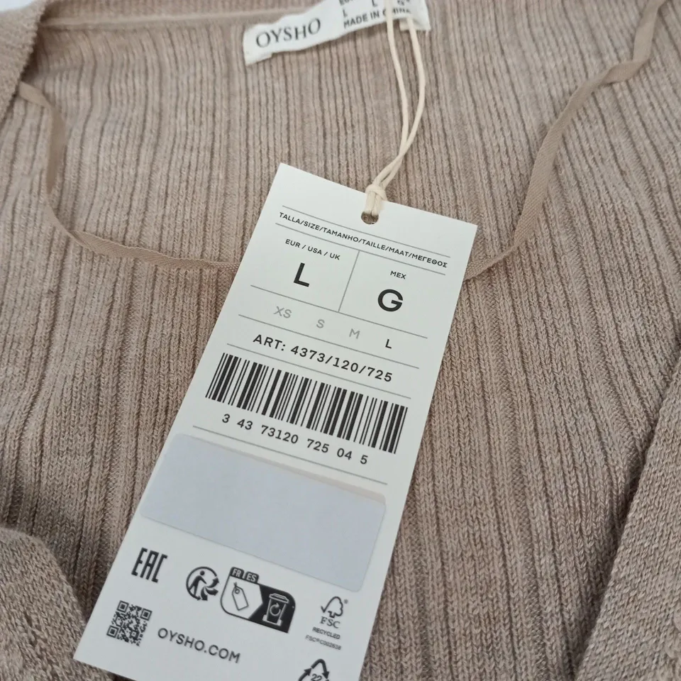 OYSHO TAUPE RIBBED KNIT CARDIGAN – WOMEN'S, SIZE L