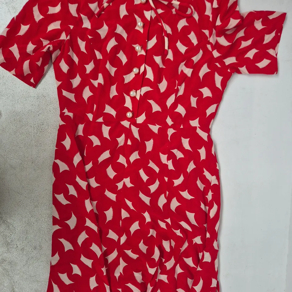 L.K.BENNETT WOMEN'S RED PATTERN DRESS WITH PEARL BUTTON FRONT SIZE UK 12