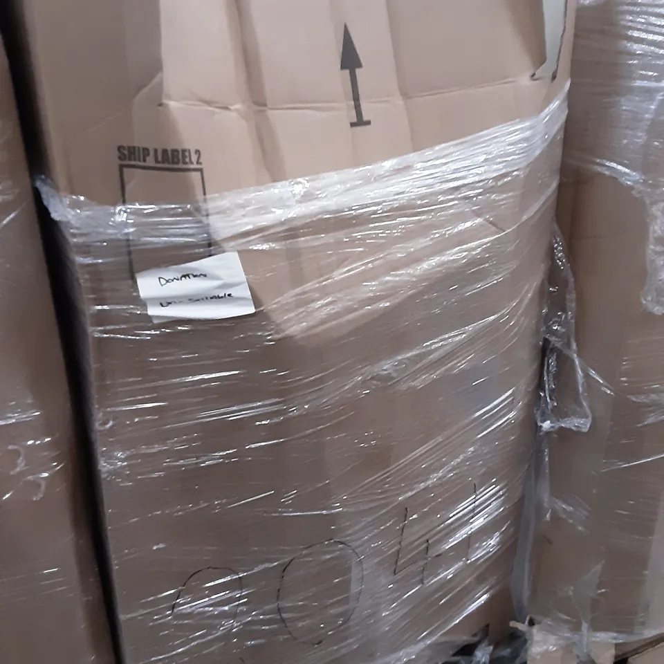 PALLET OF ASSORTED PRODUCTS INCLUDING ALUMINIUM FRAME WHITE BOARD, PARASOL BASE, HOMIDEC, COMHOMA OFFICE CHAIR, DOUBLE LED CEILING LIGHT, ROTARY WASHING LINE