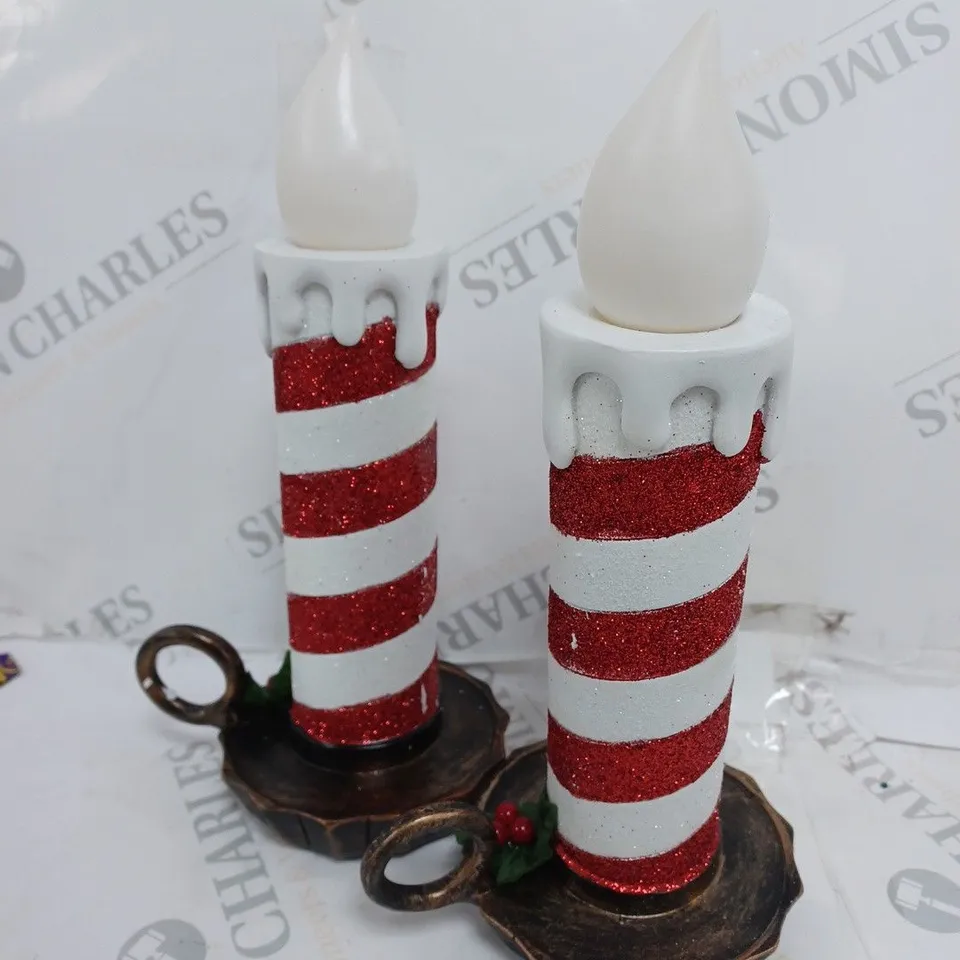 BOXED MR CHRISTMAS SET OF 2 RESIN CHAMBER CANDLE STICKS