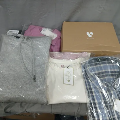 APPROXIMATELY 10 ASSORTED CLOTHING ITEMS IN VARIOUS COLOURS, SIZES, AND STYLES TO INCLUDE VERY, MNG