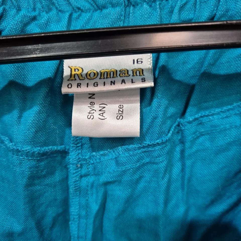 ROMAN ORIGINALS TURQUOISE DRAWSTRING TROUSERS WITH FLORAL EMBROIDERY – UK SIZE 16