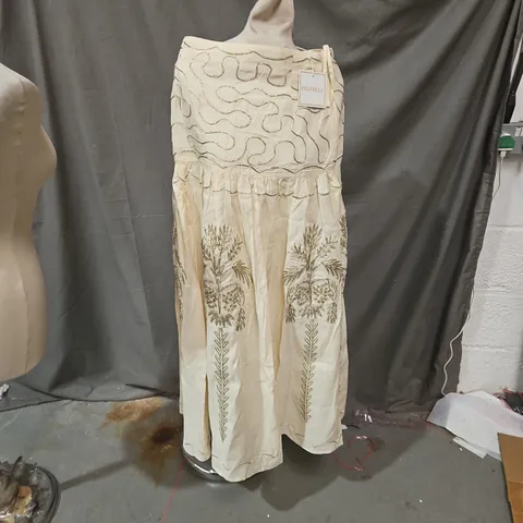 PRANELLA WOMEN'S CREAM EVENING DRESS WITH EMBROIDERED BODICE & SKIRT