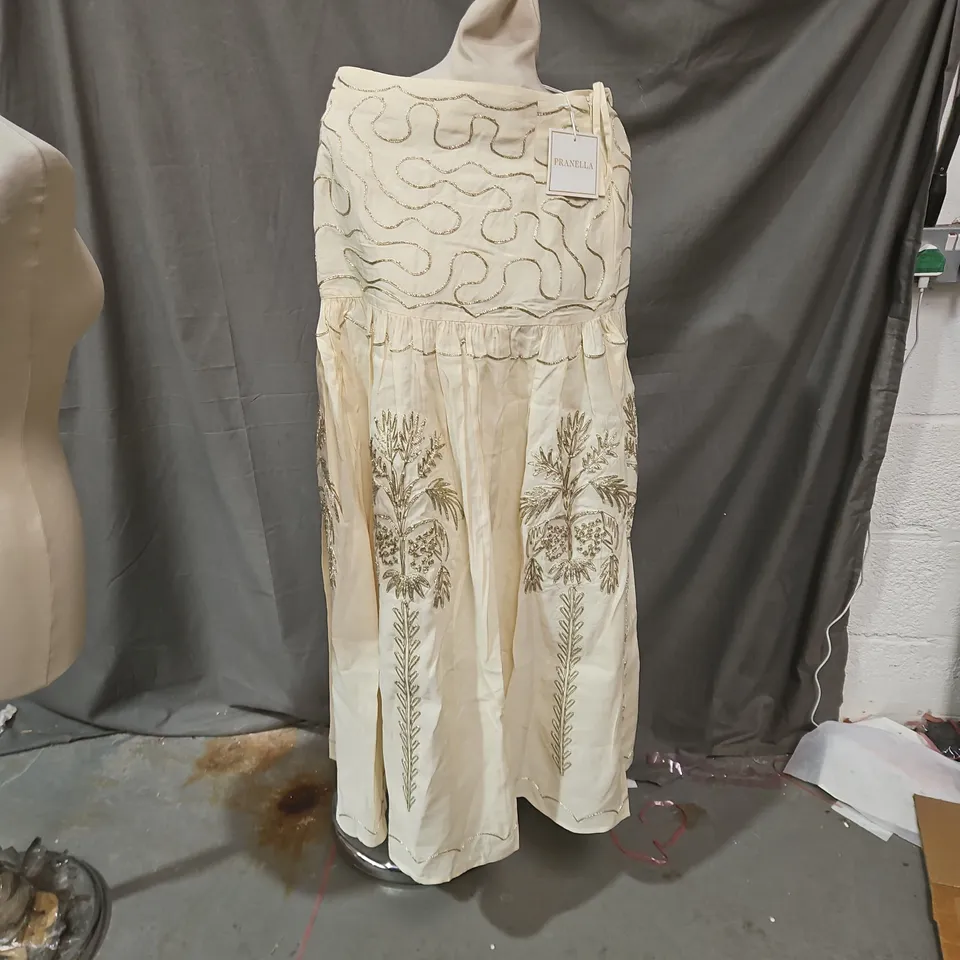 PRANELLA WOMEN'S CREAM EVENING DRESS WITH EMBROIDERED BODICE & SKIRT