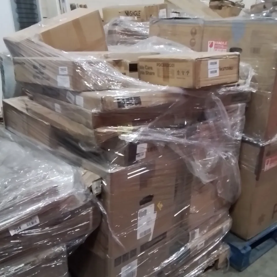 PALLET OF ASSORTED HOUSEHOLD GOODS AND PRODUCTS TO INCLUDE;MAILBOX,PET CAGE,COFFEE TABLE 