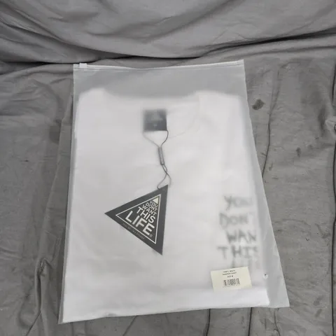 BAGGED YOU DONT WANT THIS LIFE WHITE PAINTER TEE - SIZE M